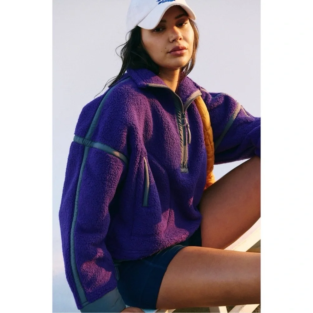 NWT Free People Mountain High Half Zip Fleece in Dark Amethyst Purple Sz XS - Picture 2 of 6